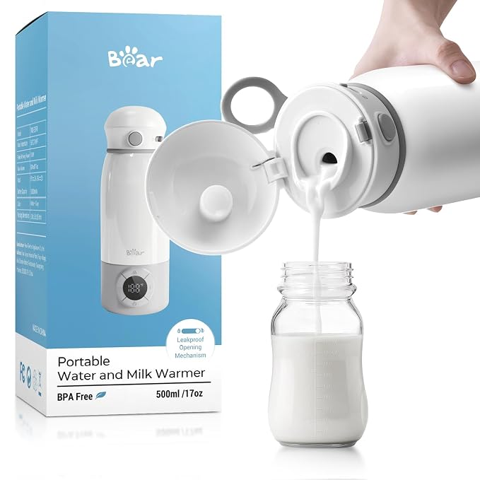 Bear Portable Bottle Warmer for Travel, Milk Warmer for Breastmilk Formula | 17oz Large Capacity Water Warmer with Precise Temp Control, Fast Heating&Long Battery for Travel Car Airplane