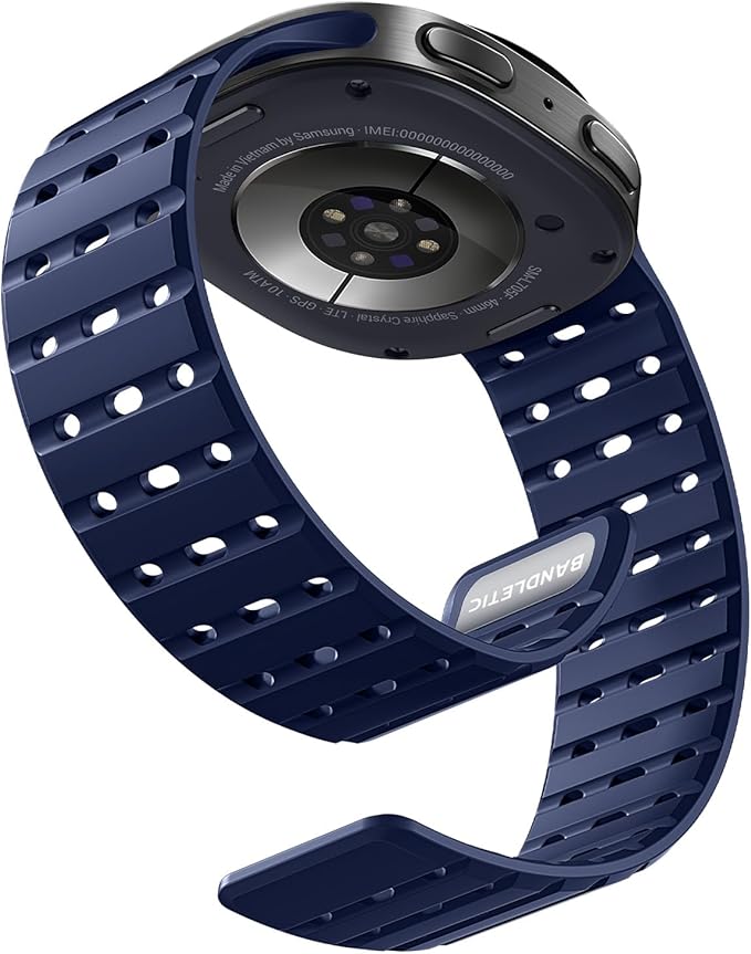 Bandletic Magnetic Silicone Watchband Compatible with Samsung Galaxy Watch 8 40mm 44mm / 8 Classic 46mm 2025, No Gap Soft Breathable Replacement Strap for Men Women, Navy Blue