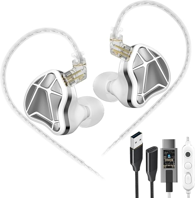 KZ Axas USB C Headphone with Mic, Noise Isolation IEM for Gaming, Comfort-Fit Type C Earphone for iPhone17 Samsung, High-Definition Decoding Cable Built-in DSP with 4 EQ Modes (White, DSP)