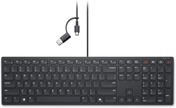 Dell KB525C Wired Collaboration Keyboard - USB-C & USB-A Versatile connectivity, 15 Programmable Shortcuts, Collaboration Keys - Zoom & Microsoft Teams, Copilot Key, Silent Keys - Black