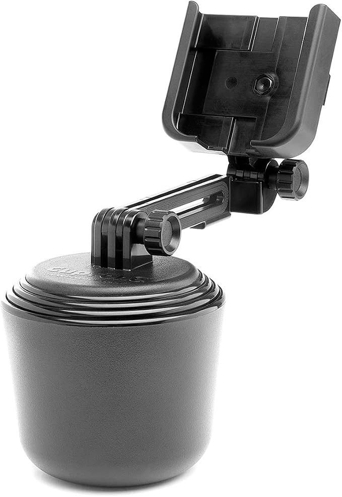 WeatherTech CupFone Two View with Extension – Adjustable, Universal Cup Holder Cell Phone Mount Car & Truck Accessory – Best Design for iPhone & Smartphone Charging – Black Plastic Knobs