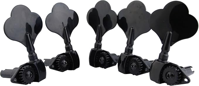 Guyker Open Frame Electric Bass Machine Head (3R + 2L) - 1:20 Ratio Gear Tuners Tuning Key Pegs - black