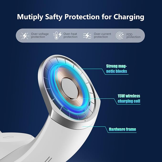 3 in 1 Charging Station for Apple Magnetic Wireless Charger for iPhone 16 15 14 13 12 11 9 8 All Series with RGB Night Light & for Apple Watch Charger & for AirPods 4 with ANC/3/2/Pro
