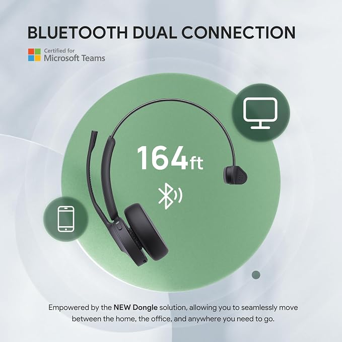Yealink BH70 Mono Wireless Headset with AI Microphone Sound Isolation for WFH Open Office Worker, 35h Talking, Native Bluetooth Certified via Microsoft Teams, Compatible with Cisco Zoom Google, USB-A
