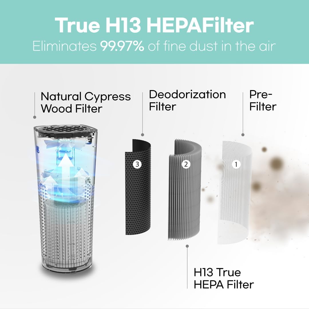 IMUNSEN M-003B True HEPA 13 Filter Air Purifier for Car, Desk, and Office with Carbon Deodorization Filter, 4-Stage Filtration, Smoke, Odors, Allergens, USB Port 5V, Made in Korea - Black