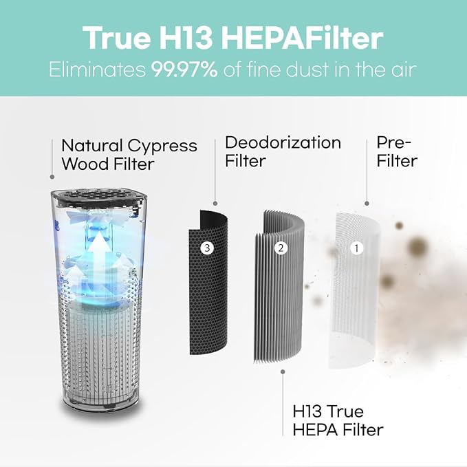 IMUNSEN M-003B True HEPA 13 Filter Air Purifier for Car, Desk, and Office with Carbon Deodorization Filter, 4-Stage Filtration, Smoke, Odors, Allergens, USB Port 5V, Made in Korea - Black