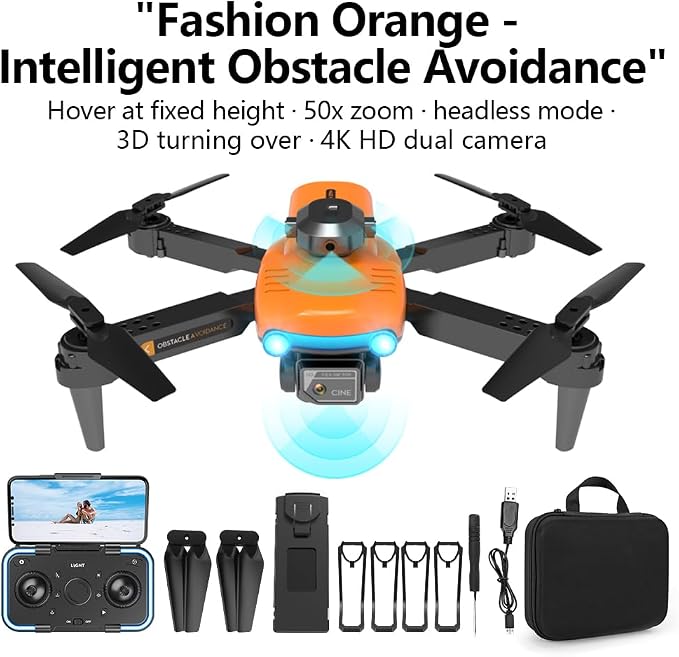 F187 Foldable Drone with 4K HD Dual Camera, Obstacle Avoidance, Colorful LED Lights, Long Flight Time, Auto Return, HD Aerial Photography Quadcopter