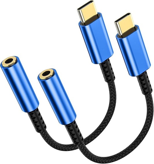 2 Pack USB C to 3.5mm Headphone Jack Adapter – HiFi Audio Dongle, Type C to Aux Female Cable Cord Compatible with iPhone 17/16/15 Pro Max, Samsung S25/S24/S23, iPad Pro, Pixel, MacBook-Blue