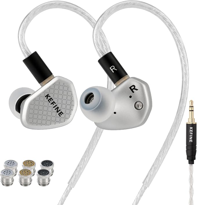 Klean SV Hi-Fi in Ear Monitor, Wired Gaming Earbuds, 10mm DLC Diaphragm Dynamic Driver, Wired Earphones, Interchangeable Tuning Nozzles, HiFi IEM for Audiophile, Musician&Gaming(Silver, 3.5mm)