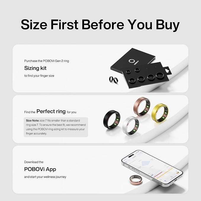 POBOVi Gen 2 Titanium Smart Ring for Women & Men, Sleep & Heart Rate Tracker, No Subscription, Size Before You Buy (Rosegold, 7)