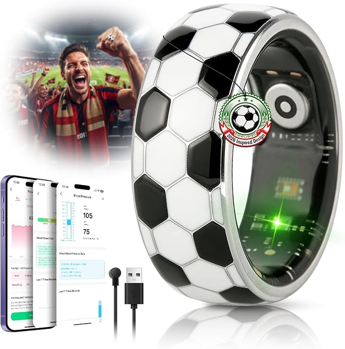 Smart Ring & Wireless Charging Case【Pro Athlete Grade – Precision Sports Tracking】2026 World Tournament Soccer Fan Smart Ring for Women & Men, Fitness Wearable Device for Training & Sleep Tracking 8#
