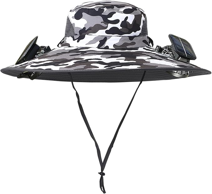 Men Women Wide Brim Sun Hats with 2 Solar Fan Waterproof Breathable Bucket Hat Outdoor Fishing Hat for Hiking Camping