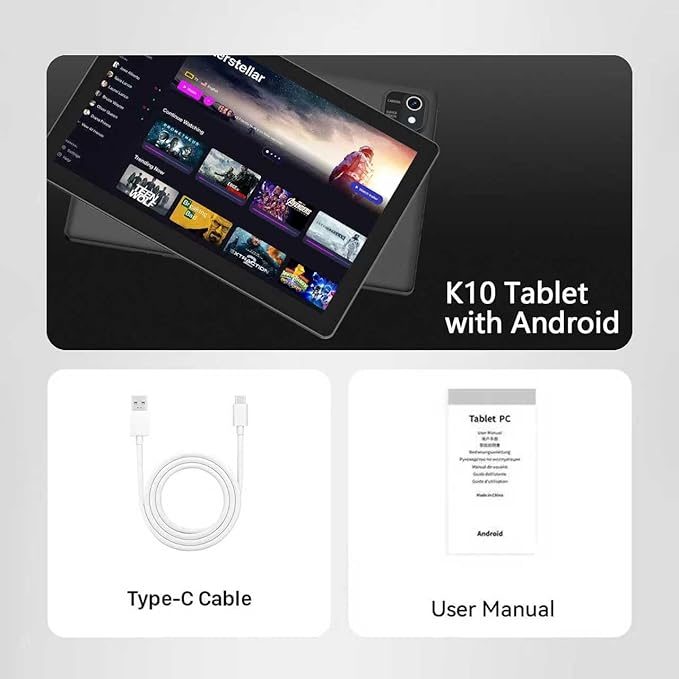 Tablet 10 inch Android Tablets, 6GB RAM 64GB ROM 1TB Expand, Quad-Core Processor, 1280x800 LCD Touch Screen, WiFi 4, Dual Camera, BT4.2, 6000mAh Battery (Black)