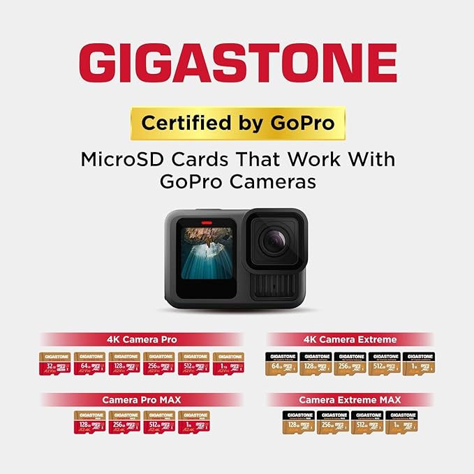 [5-Yrs Free Data Recovery] Gigastone 1TB Micro SD Card, 4K Camera Pro, R/W up to 150/130MB/s, for GoPro, DJI, Drone, 4K UHD Video Recording, MicroSDXC UHS-I U3 A2 V30, with Adapter & USB-C Card Reader