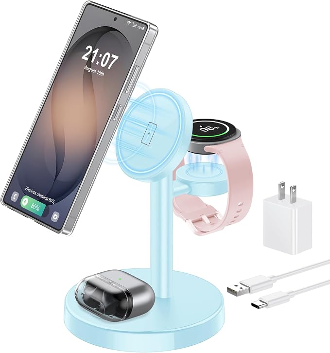 Magnetic Wireless Charger for Samsung, 3 in 1 Super Fast Charging Station Compatible with MagSafe, Phone Charger Stand for Samsung Galaxy S26 Ultra S25 Z Fold/Flip 7, Watch Ultra 8 7 6, Buds 4/3 Pro