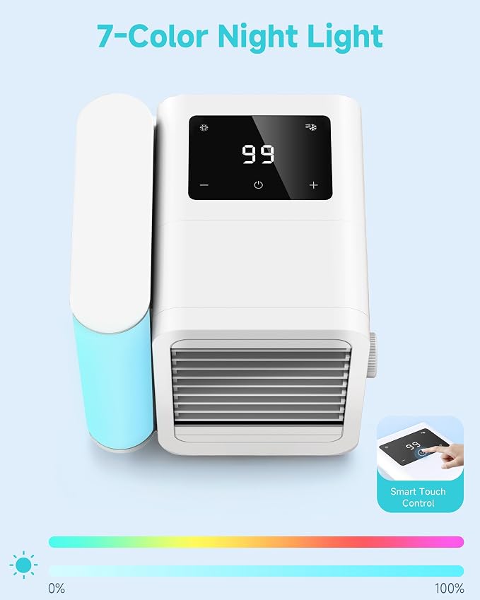 Portable Air Conditioners Fan: Evaporative Mini Air Cooler with 7 Color Night light - USB Personal Air Cooler Desktop Ac Unit for Bedroom Room Office Home (Cream White)