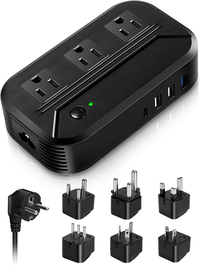 Voltage Converter US to Europe with 4 USB + 3 AC Outlets, 2300W Power Converter European Travel Plug Adapter for EU/UK/Italy/Asia/India/South Africa/Australia