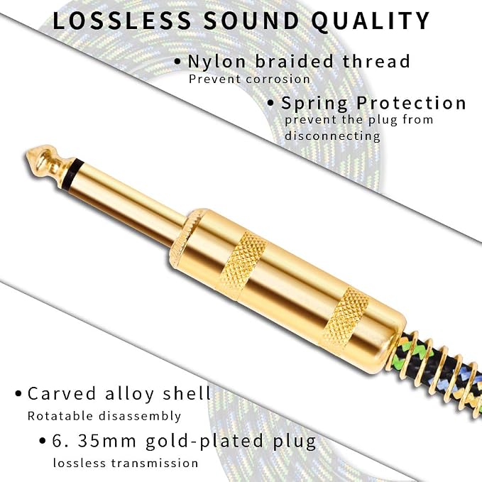 USB Guitar Cable 10Ft,USB Guitar Interface Male to 6.35mm 1/4 inch Gold-Plated TS Mono Plug,Nylon Braid Recording Cable Compatible with Windows Mac OS for Guitar,Bass,Microphones,and More