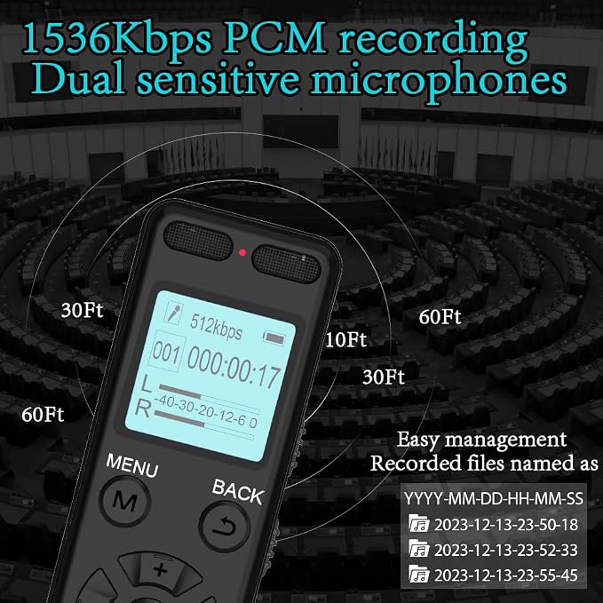 136GB Digital Voice Recorder Voice Activated Recorder for Lectures Meetings - aiworth 9860 Hours Sound Audio Recorder Dictaphone Recording Device with Playback,MP3 Player,Password,Variable Speed.