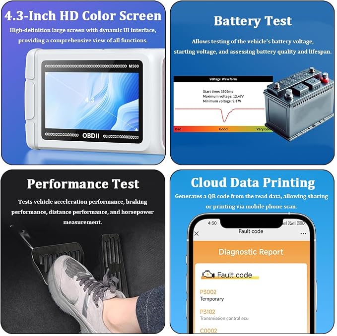 OBD2 Scanner for Audi S7 2013-2018 2020-2025, 4 Systems Car Code Reader with 4.3 Inch Screen, Engine ABS Transmission Diagnostic Tool WiFi Oil Reset