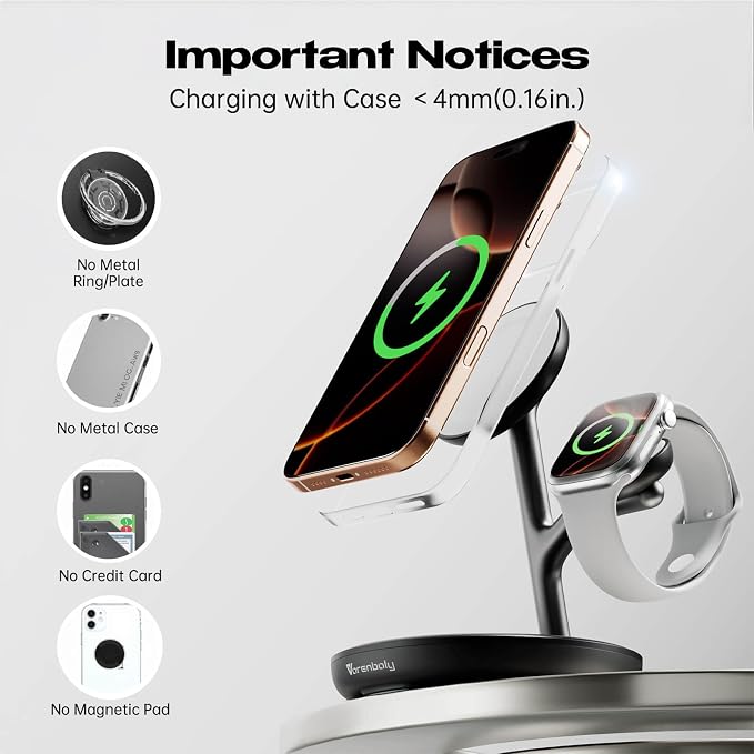 3 in 1 Charging Station for Apple,Fast Magnetic Wireless Charger for Multiple Devices iPhone 16/15/14/13/12,for Airpods and Apple Watch Magsafe Charging Dock Stand