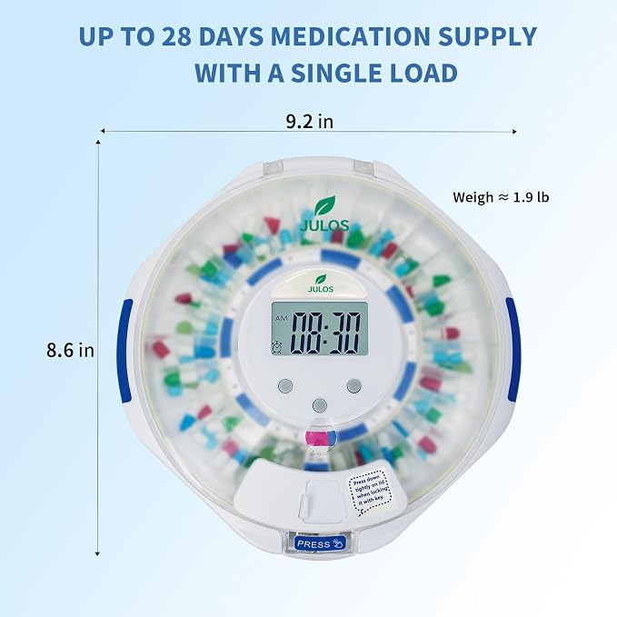 28-Day Automatic Pill Dispenser for Elderly with Alarm, Sound/Light Alerts, Locked Pill Dispenser Machine for Seniors/Dementia, Timed Pill Dispenser Machine for Prescriptions & Vitamins, Frosted Lid