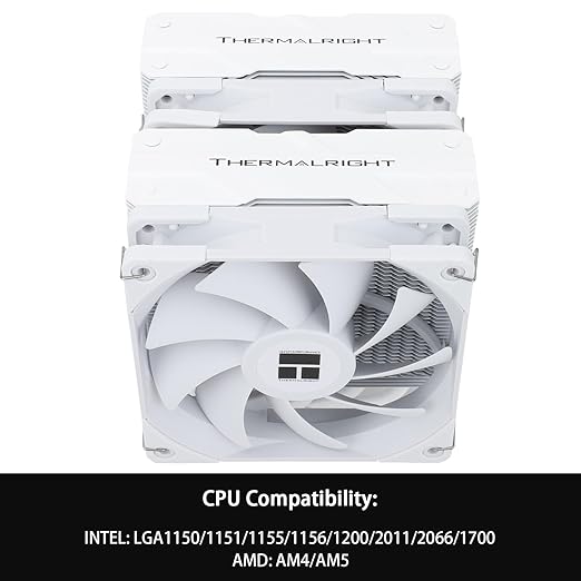 Thermalright Peerless Assassin 120 White CPU Air Cooler, 6 Heat Pipes, Dual CPU Fans,Dual Towers Cooler, 1550RPM±10%, for AMD: AM4/ AM5/Intel lga115x/1200/2011/1851/1700, No LED White
