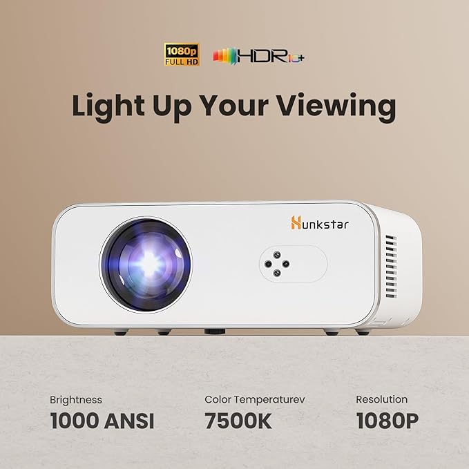 Mini Projector, 4K Support Projector with Wifi 6 and Bluetooth 5.2, 1000 ANIS Portable HD1080P Home Video Projector with Auto Focus, Suitable for Family Gatherings, Various Festivals (White)