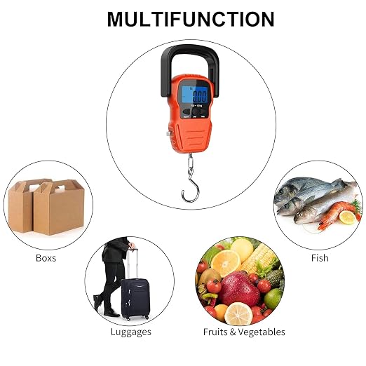 Luggage Scale,Fish Scale with Backlit LCD Display,110 lb/ 50KG Digital Portable Hanging Scale with Measuring Tape for Home Yellow