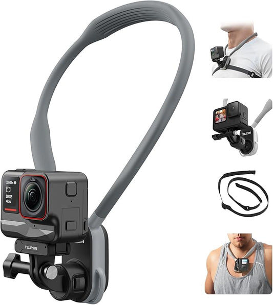 Neck Mount with Phone Holder, Quick Release Magnetic POV Necklace Holder Lanyard with Fixing Chest Strap for Gopro 13 12 11 10 9 8 7 Insta360 X3 X4 Ace DJI Action 5 Pro 3 4 Osmo Pocket 3 Accessories.