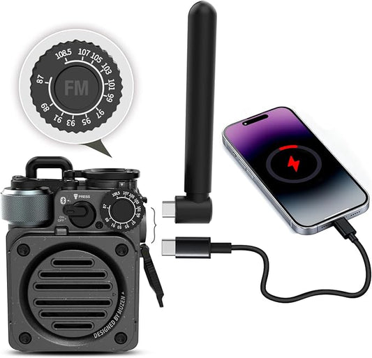 Muzen Upgraded Wild Mini 3.0 Outdoor Portable Wireless Bluetooth Speaker with FM Radio, Phone Charger/15H Playtime/IPX5 Waterproof/3 Mode Flashlight, Rugged Gear for Man Camping/Hiking/Travel(Black)