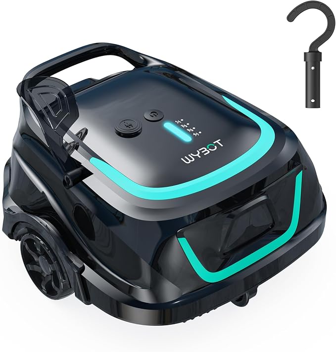 WYBOT A1 Robotic Pool Cleaner – Dual Layer Filtration, Strong Suction, 130 Mins Runtime, Robot Pool Vacuum for Above Ground & Flat Pools up to 1100 Sq. Ft., 4 Cleaning Modes (Jet Black Matte)