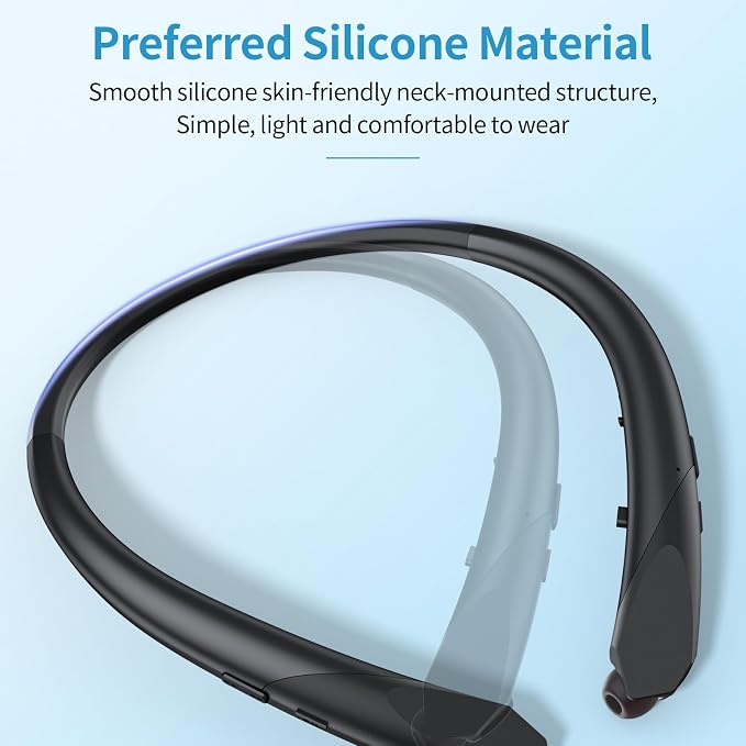 Bluetooth Headphones Retractable Neckband, Bluetooth Headset Wireless Earbuds with Microphone Vibration Call, Stereo Noise Cancelling Earphones (Black)