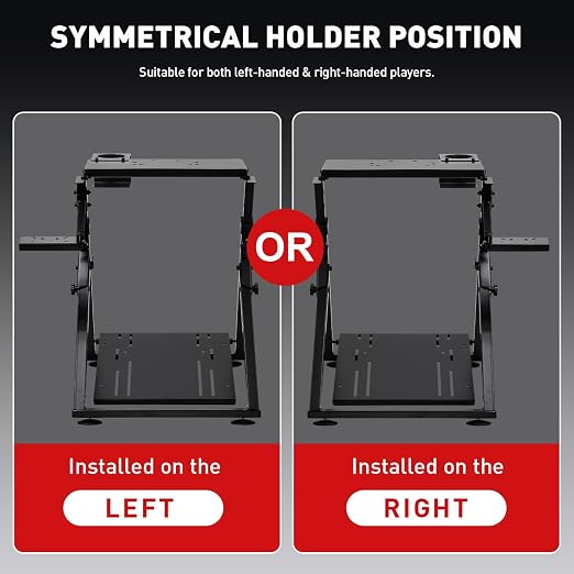 GTPLAYER Sim Racing Wheel Stand Simulator Cockpit Wheel Stand fit for Logitech G25 G27 G29 G920 G923 Thrustmaster T330TS Gaming Stand Wheel Pedals NOT Included, Deep Black With Cup Holder