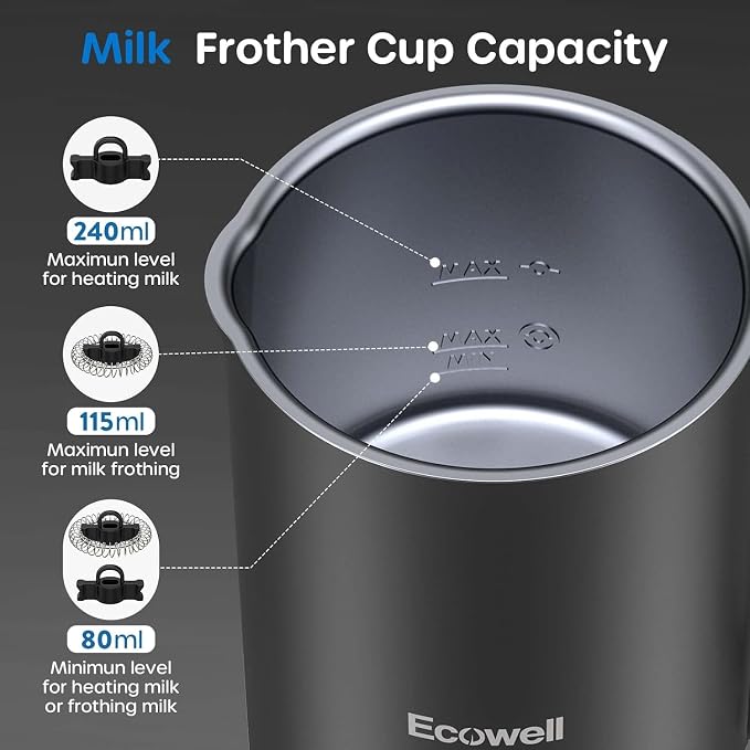 ECOWELL Automatic Milk Frother and Steamer, 4 in 1 Electric Coffee Milk Foamer Frother, Hot Chocolate Maker, Warm and Cold Foam for Coffee Latte, Macchiato, Cappuccinos, 8.1oz/240ml