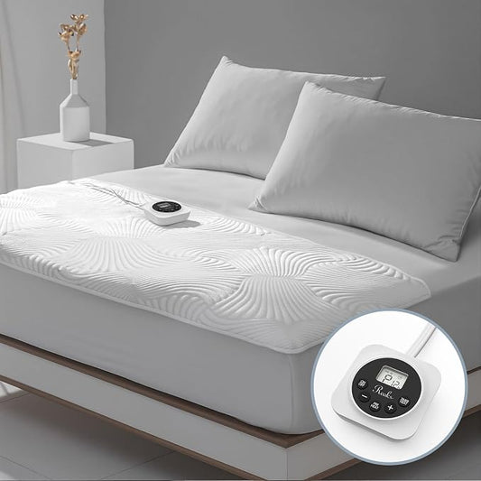 Foot Queen Size Electric Heated Mattress Pad - Foot Warmer for Bed with Memory & Preheat Functions, 12 Heat Settings Single Control for 1-12 Hours Auto Off, Lighted Button