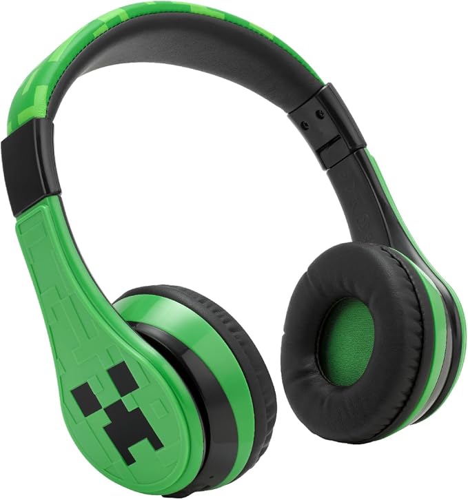 Minecraft Kids Bluetooth Headphones, Wireless Headphones with Microphone | Volume Reduced and Adjustable Headband