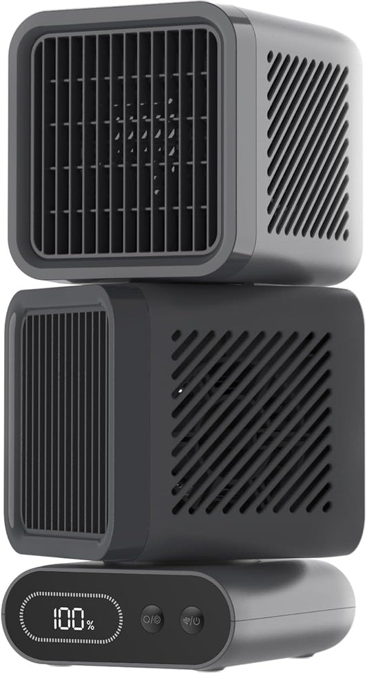 Hotsales Desk Fan, 11-Inch Table Fan for Bedroom, 6 Speeds, Digital Display, Dual Heads 6000mAh Battery USB Fans, 360° Rotating, 120° Auto Oscillating, Desk Fans Small Quiet for Home, Office, Kitchen