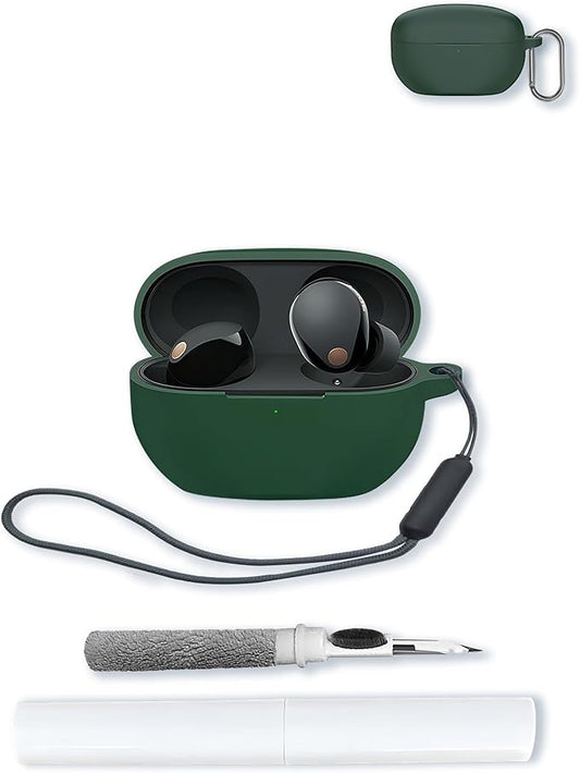 Case for Sony WF-1000XM5 Wf Xm5 Wireless Noise Cancelling Earbud,Soft Protective,BOVUGAC Silicone Case Cover with Keychain & Cleaning Kit & Lanyard for Sony Wf Xm5 Earbuds-Green