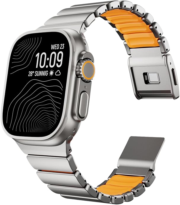 Magnetic Titanium Band Compatible with Apple Watch Ultra 3/2/1 Band 49mm Series 11 10 46mm 45mm 44mm 42mm SE 3/2/1 9 8 7 6 5 4,Luxury Silicone Dual-Layer Link For iwatch Men Women
