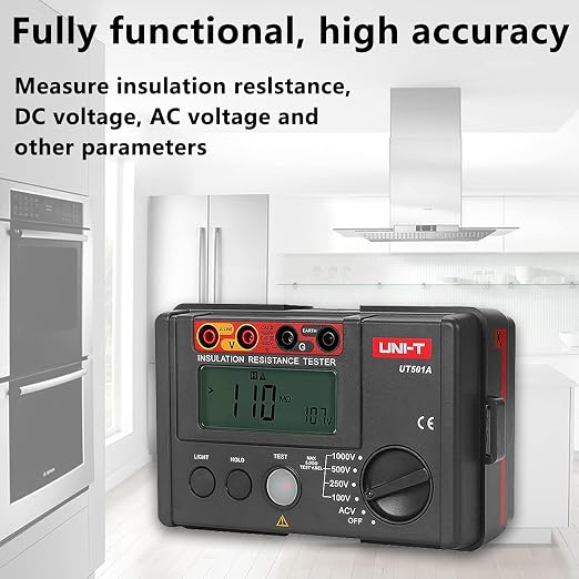 Megohmmeter, UNI-T Insulation Tester 1000v, Will Accurately Measure Insulation Values up to 1000 Megohms at 750 Volts, Electrical Tester 0-5G Ohm Meter, 2000 Counts LCD Display with Backlight UT501A