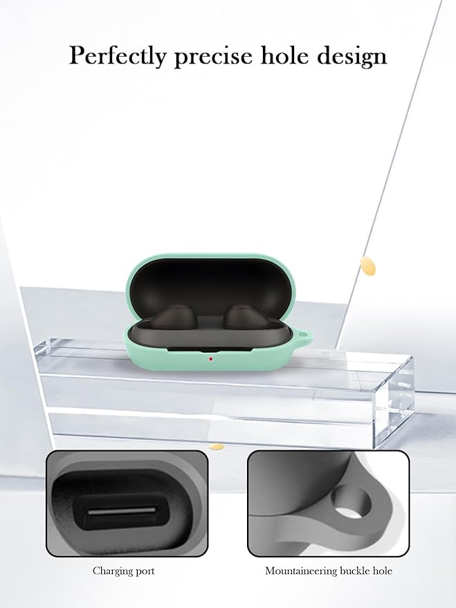 Case for Sony WF-C700N Truly Wireless Noise Canceling Earbud Headphones,Soft Protective,BOVUGAC Silicone Case Cover with Keychain & Cleaning Kit & Lanyard for WF-C700N Earbuds-Mint Green
