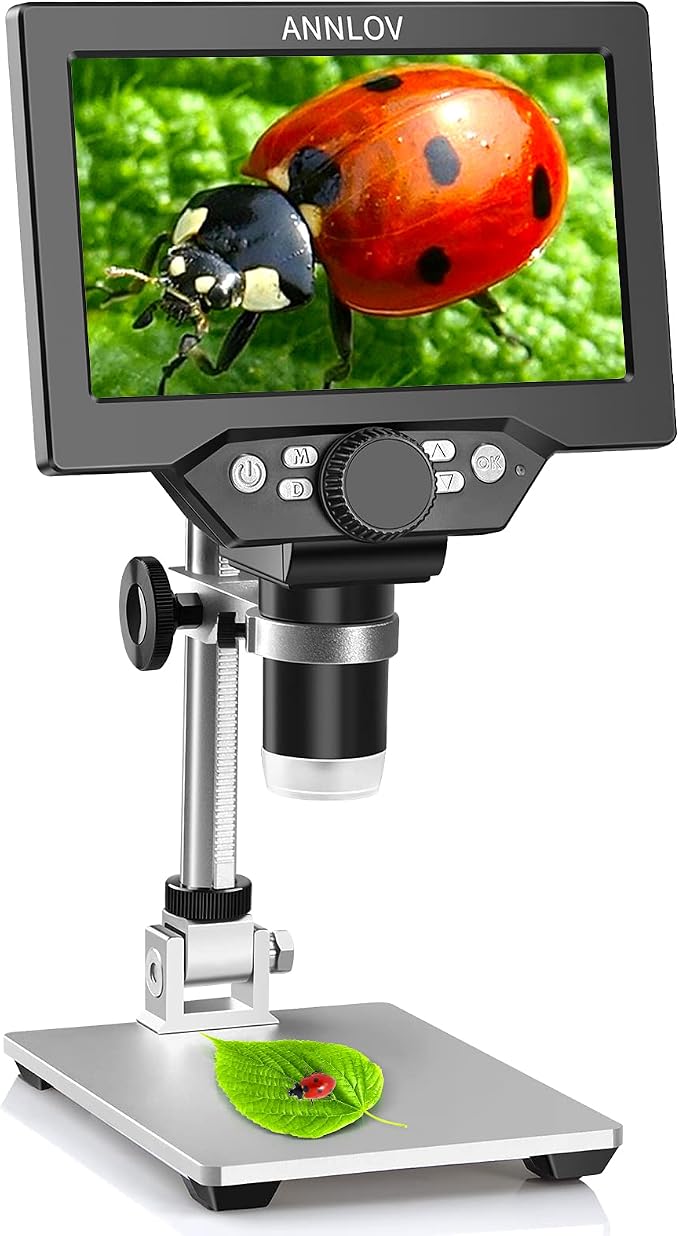 7" LCD Digital Microscope ANNLOV 1200X Maginfication 1080P Coin Microscope with Metal Stand,12MP Ultra-Precise Focusing Video Camera for Adults,8 LED Fill Lights Windows/Mac Compatible