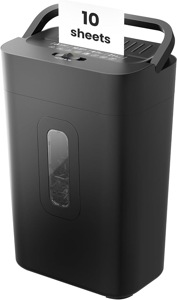 Locksworth 10-Sheet Cross Cut Paper Shredder, 5.55 Gallon Heavy Duty Shredder for Home Office, P-4 High Security Shredders for Paper/Credit Card/Mail/Staples/Clips, Portable Handle Design