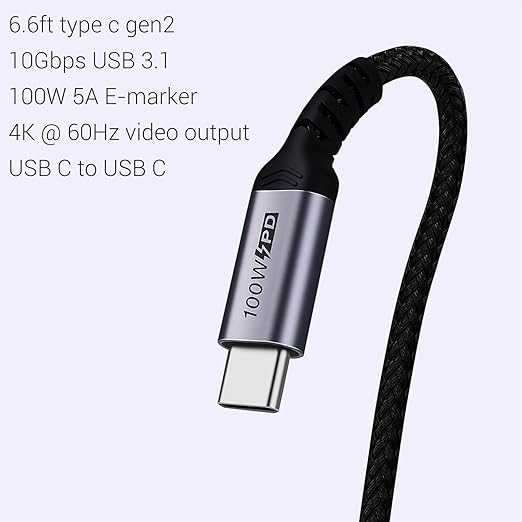USB C to USB C 6ft 2 Packs, 100W C to C Fast Charging Cable, Type C 3.1 Gen 2 10GBbps High Speed Data Transfer Quick Charge E-Marker Chip Cord, 4K@60Hz Video Output