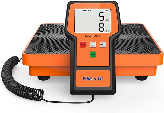 Elitech Refrigerant Scale 110 Lbs – High Precision HVAC Freon Scale with LB+OZ Dual-Unit Display, Electronic Charging Weight Scale with Carry Case, LMC-100F+