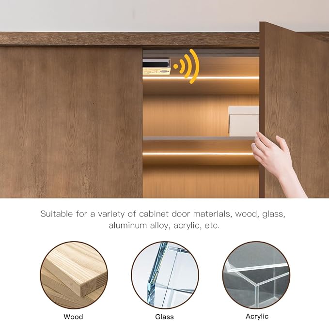 12V COB LED Strip Light,6 -in-1 Door Sensor Control LED Under Cabinet Lighting,3.3Ft 3000K Warm White Shelf Lighting Strip for Wine Cabinets, Shoe Racks, Display Cabinets, Kitchen Cabinets