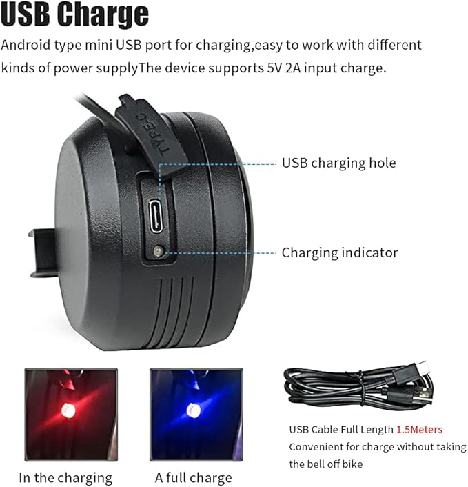 Bike Bell Alarm Horn with Remote, USB Rechargeable, Waterproof, Anti-Theft Vibration Alarm for Bikes, Scooters