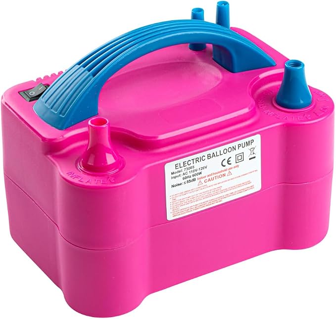 Restaurantware Balloonify 600W Electric Air Pump 1 Portable Balloon Inflator - Dual Modes Two Nozzle Sizes Pink & Blue Plastic Air Pump for Balloons 110V powerchord Double Inflation Design
