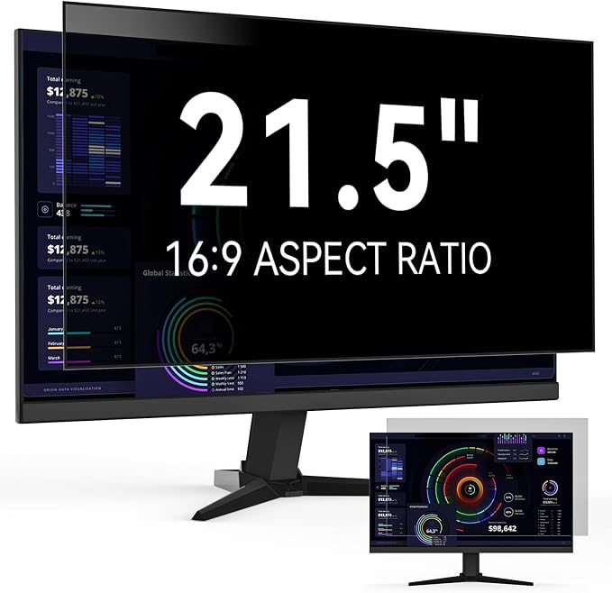 21.5 Inch Computer Privacy Screen Filter for 16:9 Widescreen Monitor, Removable Eye Protection Anti Glare Blue Light Filter Privacy Shield, Anti Scratch Anti Spy Screen Protector Film 21.5 in